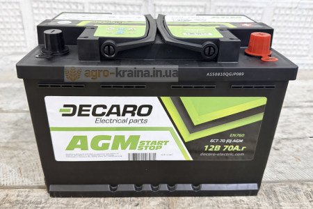 Аккумулятор 70Ah 12v, EN760 R+правий (278х175х190) (Словения, «DECARO»)